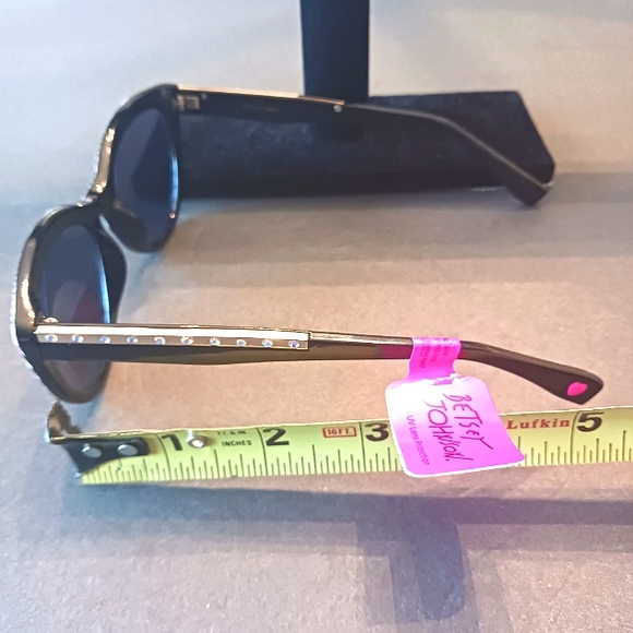 NWT Betsey Johnson Cat Eye Unique Pink Floral/Black Striped Sunglasses - Picture 12 of 13